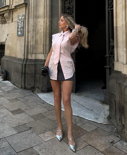 ASOS DESIGN shoulder pad sleeveless shirt with tie in pink