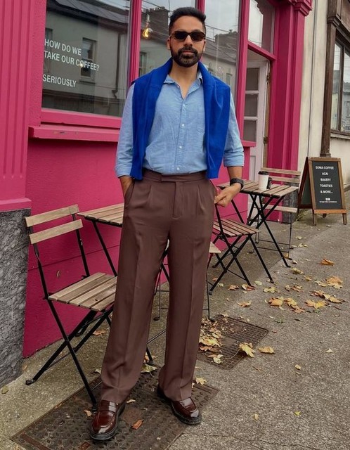 ASOS DESIGN smart premium wide leg trousers with double pleats in brown