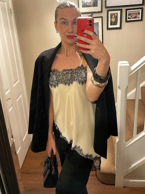 ASOS DESIGN satin lace trim asymmetric cami top in ecru