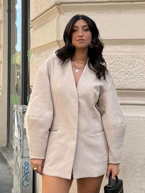ASOS DESIGN cocoon sleeve collarless blazer co-ord in brown