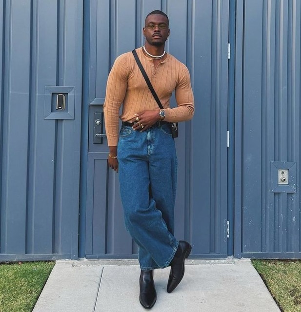 ASOS DESIGN muscle fit long sleeve knitted rib henley neck t-shirt in tan