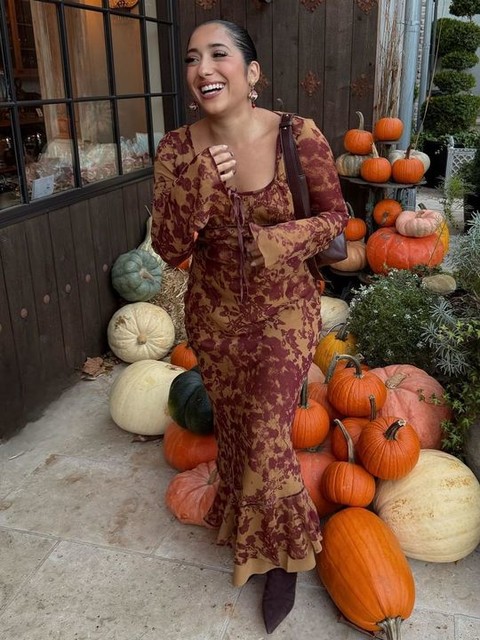 ASOS DESIGN Tall ruched bust long sleeve maxi dress in orange abstract print