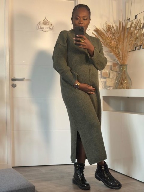 ASOS DESIGN seam front knitted midaxi dress in khaki