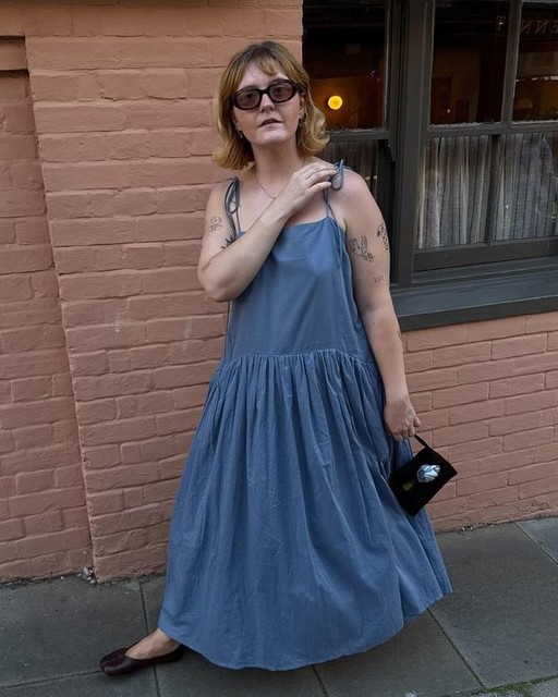 ASOS DESIGN dropped waist midi dress in boyfriend blue