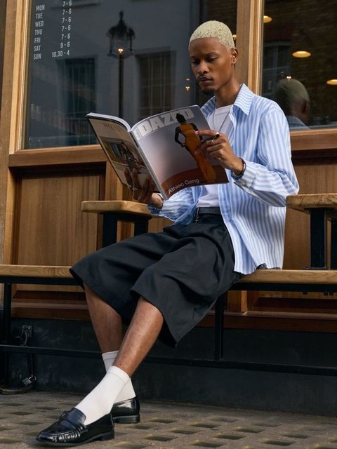 Topman oversized fit stripe shirt in blue