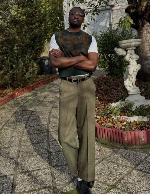 Reclaimed Vintage unisex knitted tank with carpet tapestry print in forest green 