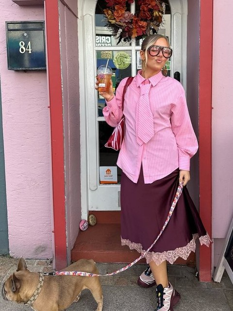 ASOS DESIGN regular fit tie detail shirt in pink stripe