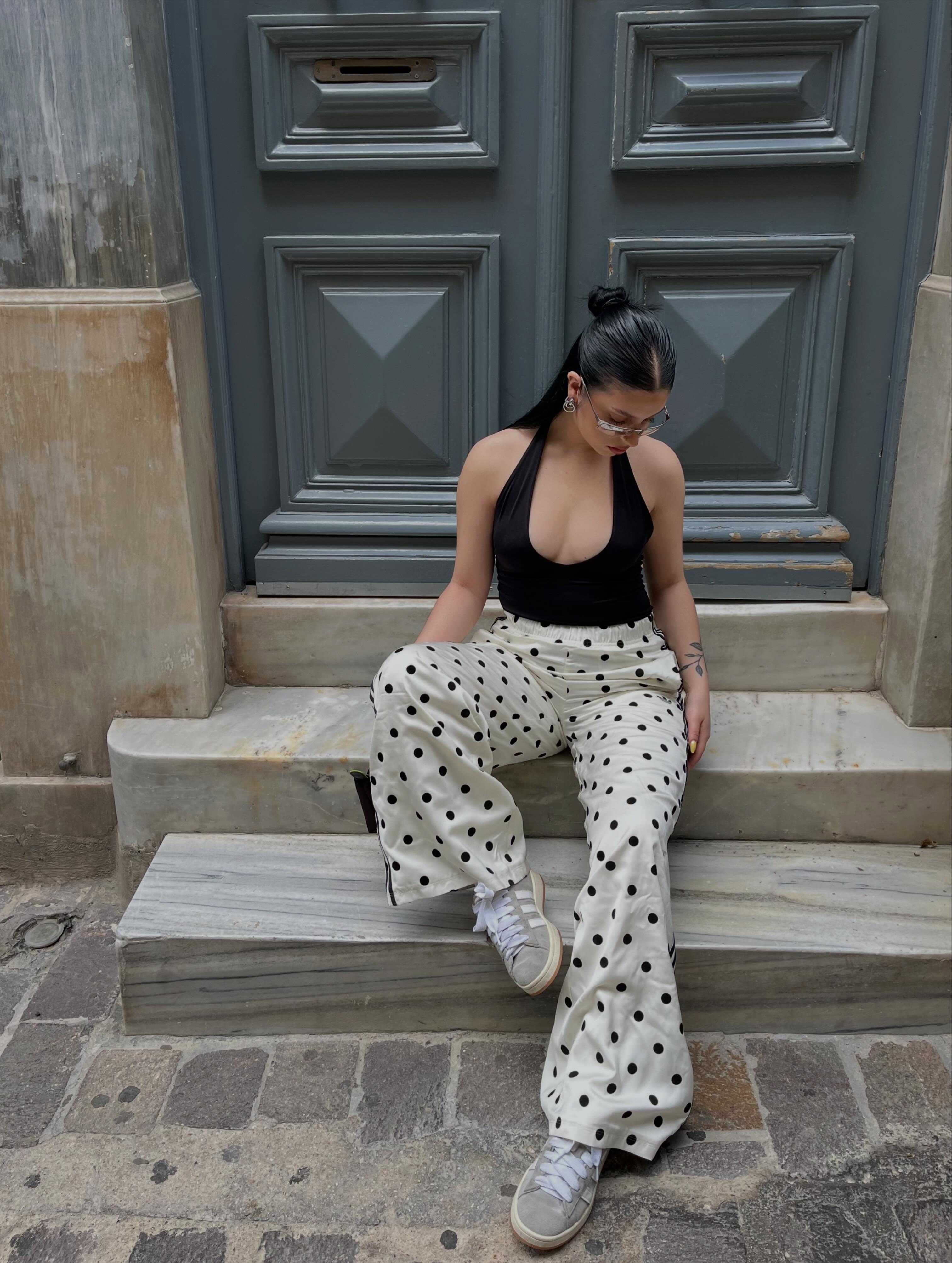 adidas SATIN POLKA DOTS WIDE LEG PANT - Brown | Free Shipping with